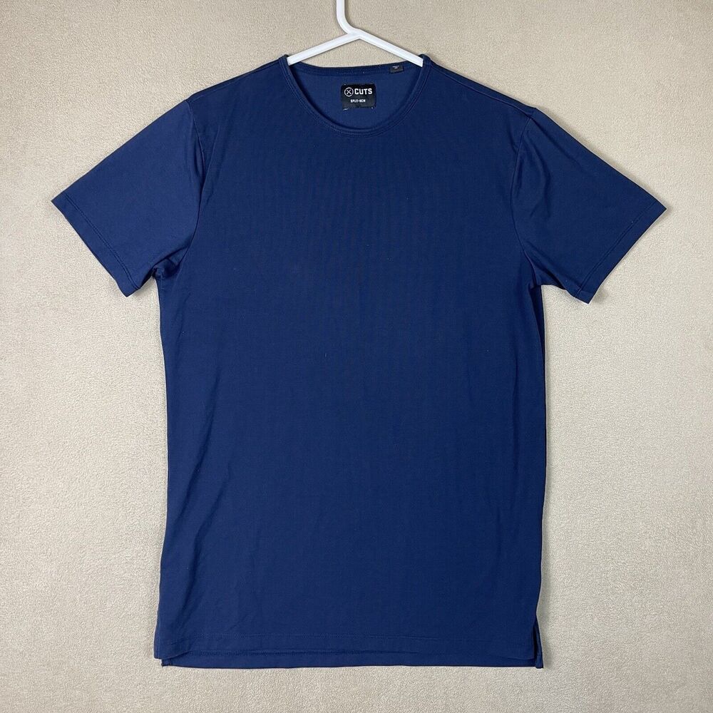 Cuts Shirt Mens Medium Blue Curve Hem Short Sleeve T-Shirt Casual Adult